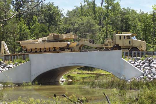 A CON/SPAN B-Series precast modular bridge at a military installation. 