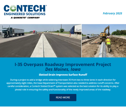 Screenshot of a newsletter featuring I-35 roadway improvements in Iowa and bridge construction in southeastern Colorado.