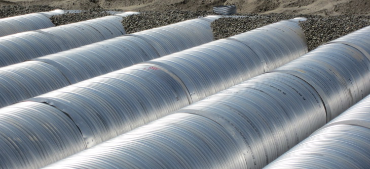 Aluminized Type 2 corrugated metal pipe stormwater detention system