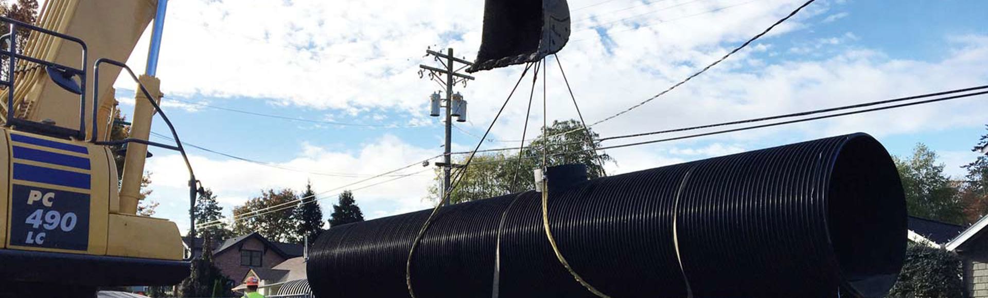 Installation of DuroMaxx steel-reinforced polyethylene (SRPE) sanitary sewer pipe. 