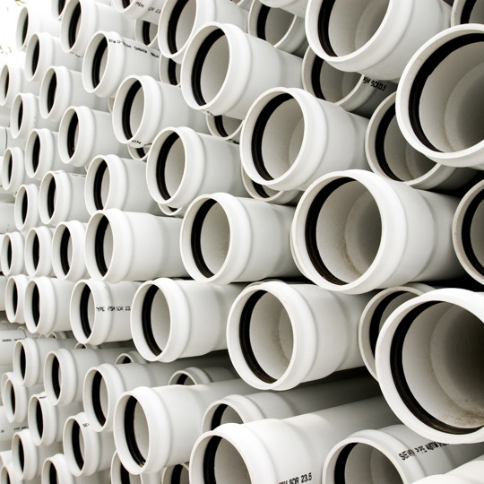 A stack of Solid Wall PVC pipe. 