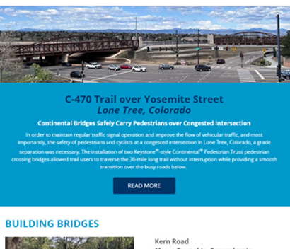 Newsletter cover featuring Contech Engineered Solutions. Main article on a pedestrian trail over a highway in Lone Tree, Colorado.