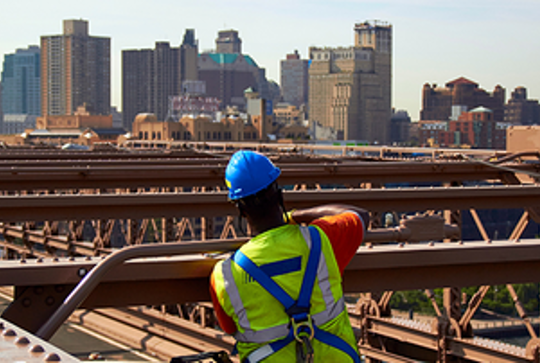 Worker on a bridge construction project. 