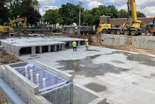 Installation of the UrbanPond concrete stormwater detention system. 