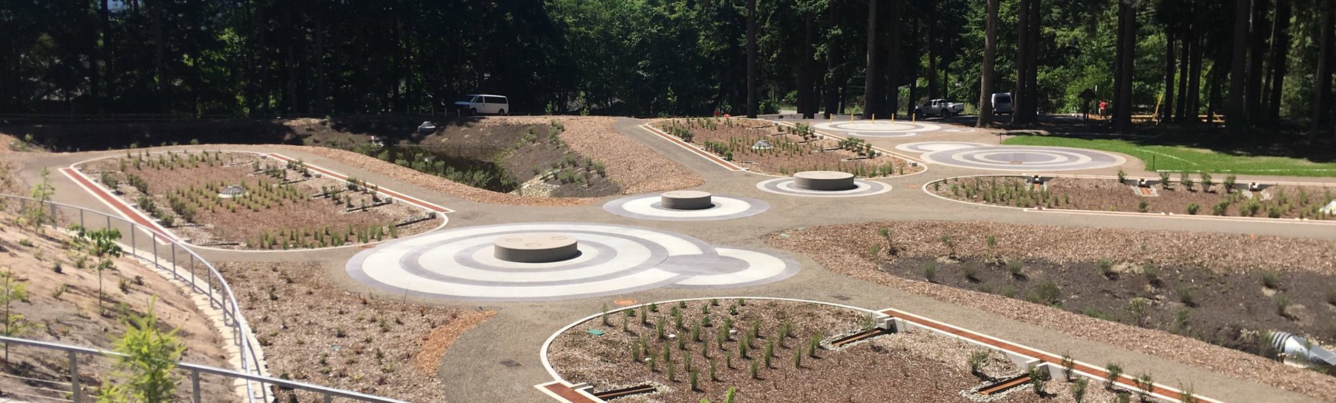 A large Filterra Bioscape stormwater management system at the Whispering Firs Stormwater Park.